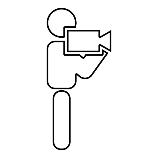 Homme avec caméra vidéo bâton icône noir couleur illustration style plat image simple — Image vectorielle