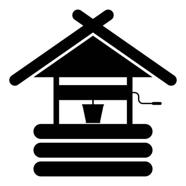 Su içme kuyusu kova ahşap malzeme simgesi siyah renk vektör illüstrasyon düz resim