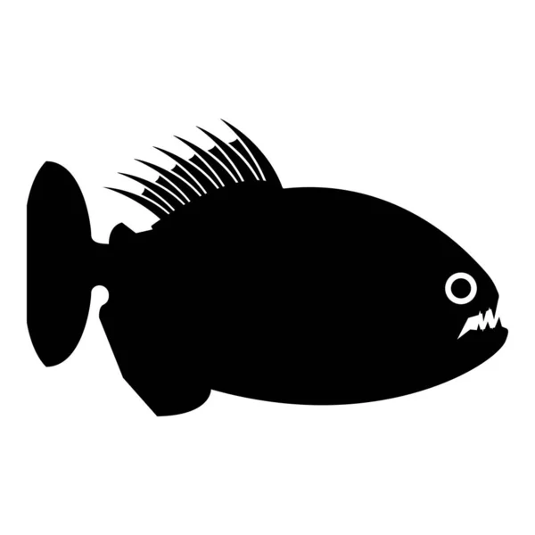 Piraña enojado pez icono negro color vector ilustración plano estilo imagen — Archivo Imágenes Vectoriales