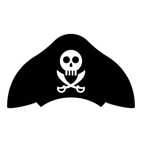 Pirate hat with skull and saber cutlass icon black color vector illustration flat style image