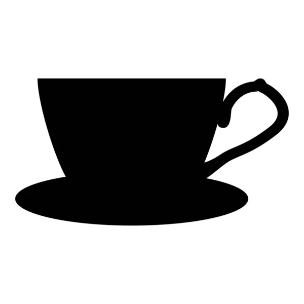 Taza de té con icono platillo negro vector de color ilustración imagen de estilo plano — Archivo Imágenes Vectoriales