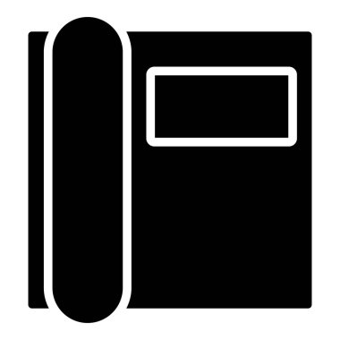 Simge siyah renk çizimi düz resim kullanarak ofis için telefon faks makinesi