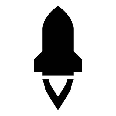 Uçan uzay gemisinde alevli roket uzay keşif silahı konsepti siyah renk illüstrasyon düz resim