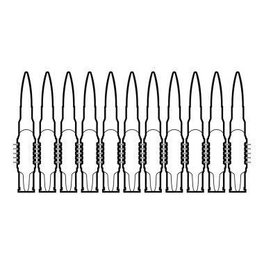 Sıralı kemerdeki mermiler makineli tüfek fişekleri Bandoleer Savaşı konsepti ikonu siyah renk vektör illüstrasyonunu düz resim şeklinde özetliyor