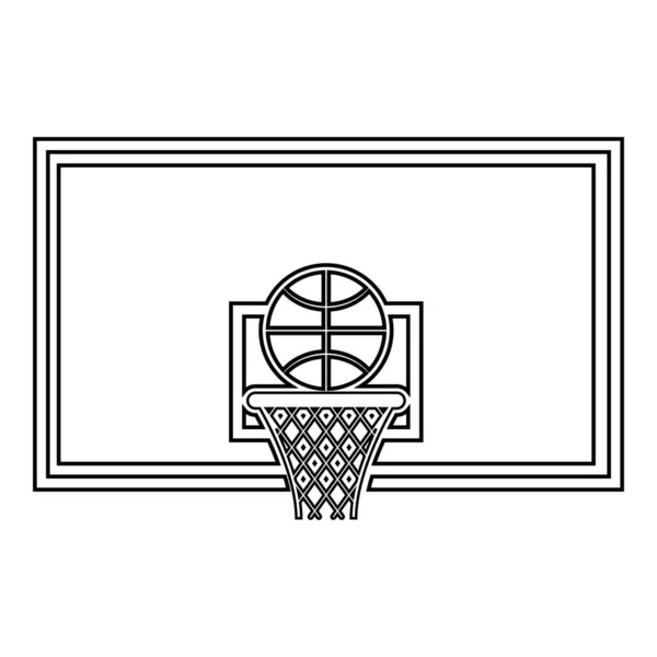 Basketbal obruč a míč Backboard a mřížka koš ikona obrys černá barva vektor ilustrace plochý styl image — Stockový vektor