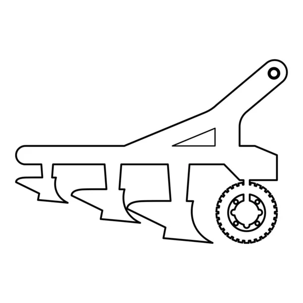 Ploeg voor het kweken van land voor het zaaien van boerderij producten Tractor machanisme apparatuur Industriële apparaat pictogram schetsen zwarte kleur vector illustratie platte stijl afbeelding — Stockvector