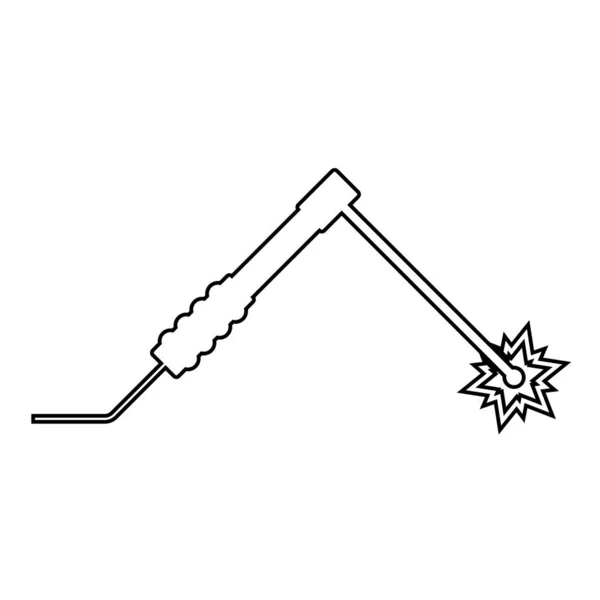 Svetsprocess Gnista från elektrod med fackla Arbete och verktyg koncept ikon kontur svart färg vektor illustration platt stil bild — Stock vektor