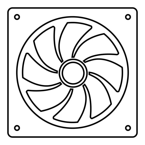 コンピュータプロセッサのためのファンクーラーCpu冷却システムベクトルアイコンのアウトライン黒のカラーベクトルイラストフラットスタイルの画像 — ストックベクタ