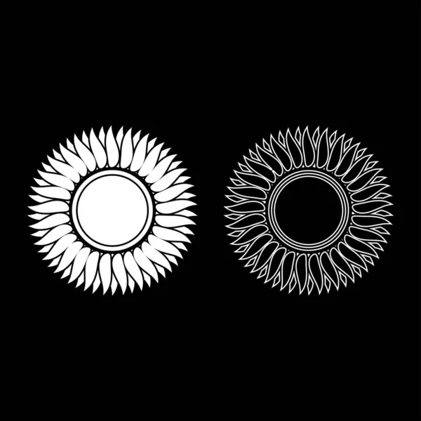 向日葵太阳图标轮廓设置白色矢量图形平面样式图像 — 图库矢量图片