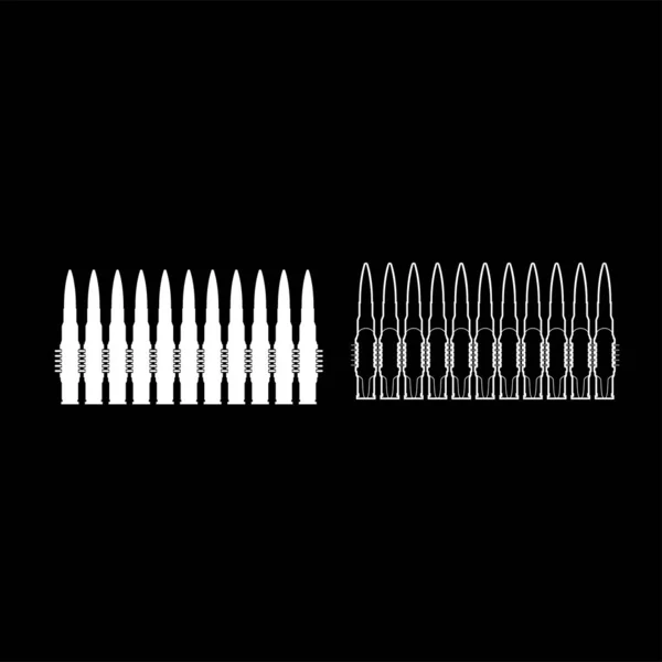 ローベルトマシンガンカートリッジの弾丸バンドラー戦争の概念アイコンアウトラインセットホワイトカラーベクトルイラストフラットスタイルの画像 — ストックベクタ