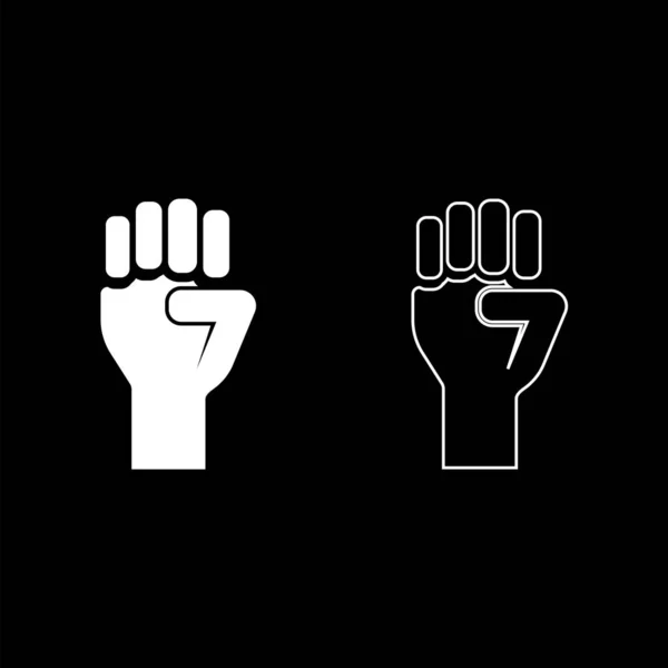 Fist up Concept of freedom fight revolution power protest εικονίδιο περίγραμμα σύνολο λευκό χρώμα διανυσματική απεικόνιση επίπεδη εικόνα στυλ — Διανυσματικό Αρχείο