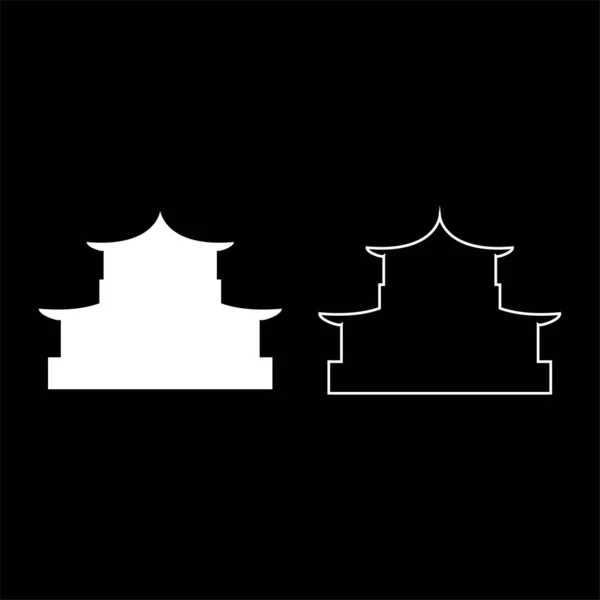 Chinesisch Haus Silhouette traditionelle asiatische Pagode japanische Kathedrale Fassade Ikone Umriss setzen weiße Farbe Vektor Illustration flachen Stil Bild — Stockvektor