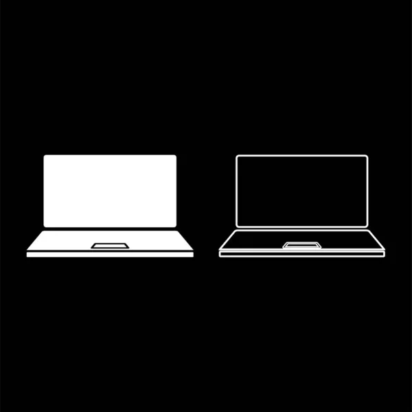 Laptop icon outline set white color vektor illustration flach style image — Stockvektor