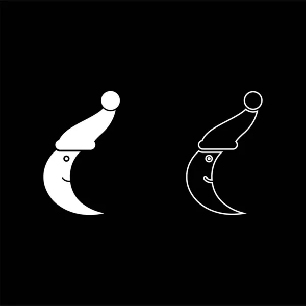 Lächelnd Mond mit Nachthemd Symbol Umriss setzen weiße Farbe Vektor Illustration flachen Stil Bild — Stockvektor