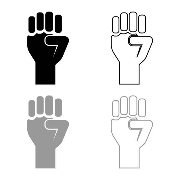 Fist up Concept de liberté combat révolution puissance protestation icône contour mis noir gris couleur vectoriel illustration plat style image — Image vectorielle