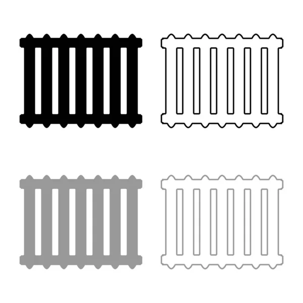 Batería de hierro fundido Calefacción radiador icono esquema conjunto negro gris vector ilustración estilo plano imagen — Archivo Imágenes Vectoriales