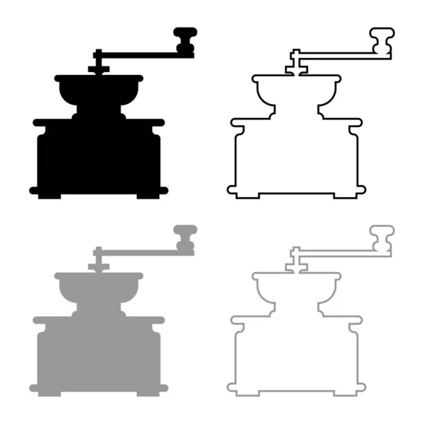 Molino de café fabricación manual clásico estilo vintage icono esquema conjunto negro gris color vector ilustración plano estilo imagen — Archivo Imágenes Vectoriales