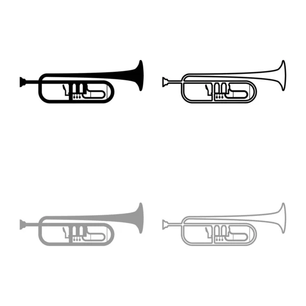 Trompeta Clarion icono del instrumento de música esquema conjunto negro gris vector ilustración estilo plano imagen — Archivo Imágenes Vectoriales