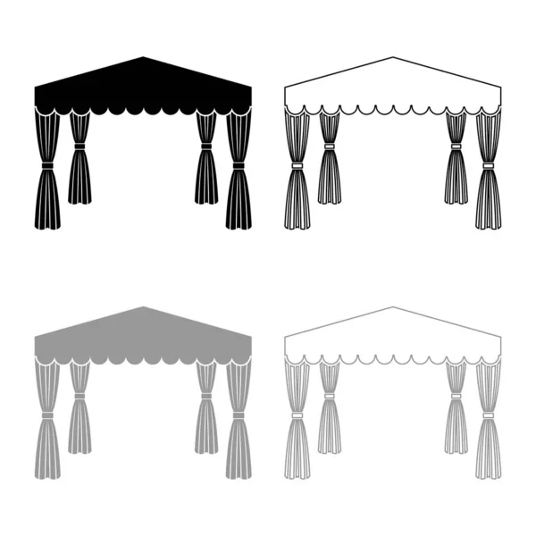 Baldachim Pop up namiot komercyjny pawilon Awning for rest Marquee Chuppah ikona zarys zestaw czarny szary kolor wektor ilustracja płaski styl obraz — Wektor stockowy