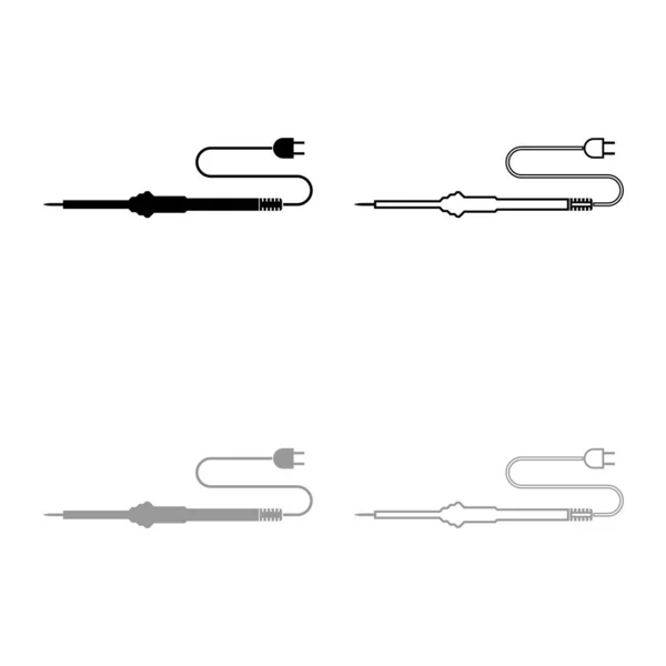 Ferro de solda elétrico para o ícone de trabalho de reparação de rádio esboço definido cor cinza preto vetor ilustração estilo plano imagem —  Vetores de Stock