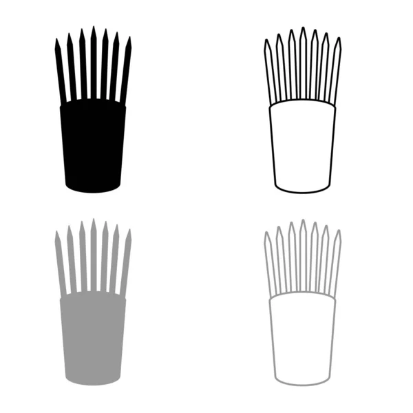 Pencils in glass stands upright office supplier concept Work place icon outline set black grey color vector illustration flat style image — Stock Vector