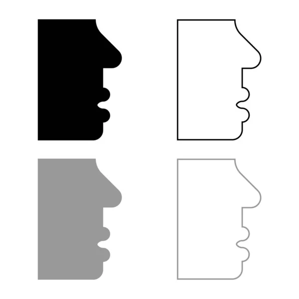 Mensch Gesicht Seitenansicht Kopf Mund Nase Lippe männlich Profil Person Silhouette Symbol Umriss gesetzt schwarz grau Farbe Vektor Illustration flachen Stil Bild — Stockvektor