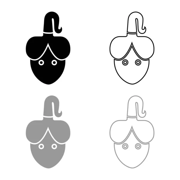 Cabeza de mujer con guadaña Cara en el icono delantero esquema conjunto negro gris vector ilustración estilo plano imagen — Vector de stock