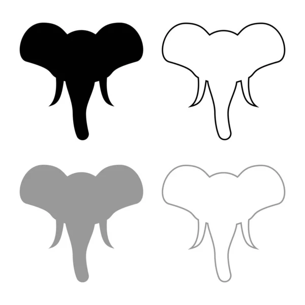 Cabeça de silhueta de elefante mascote vista frontal Africano ou indiano ícone animal esboço conjunto preto cor cinza vetor ilustração estilo plano imagem — Vetor de Stock