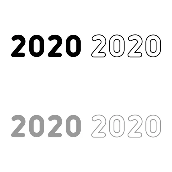 2020 tekst symbole Nowy rok litery ikona zarys zestaw czarny szary kolor wektor ilustracja płaski styl obraz — Wektor stockowy