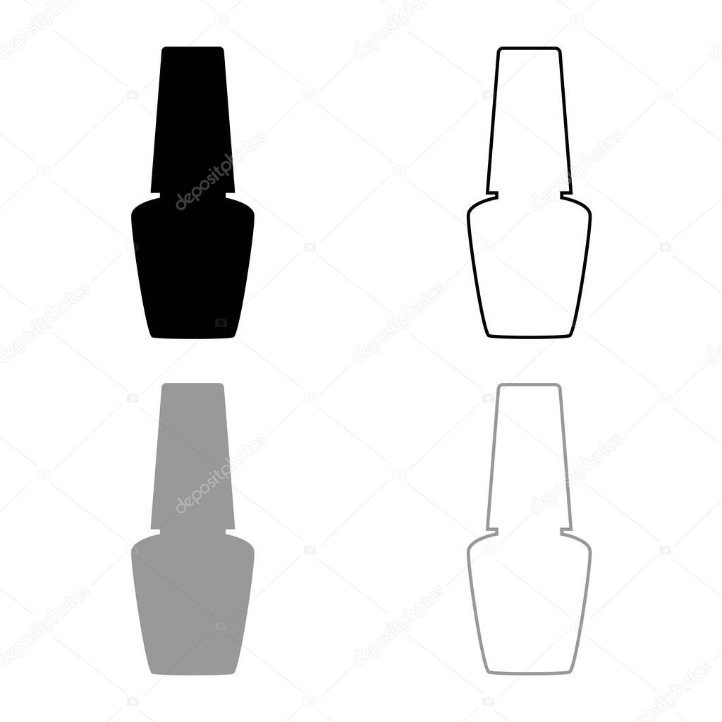 Jar with nail polish for manicure Bottle silhouette Hand hygiene Manicure concept Varnish icon outline set black grey color vector illustration flat style image