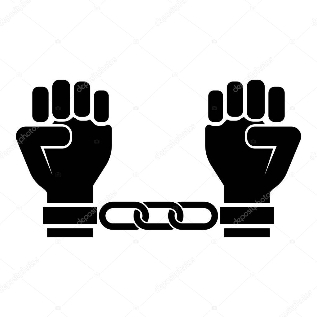 Handcuffed hands Chained human arms Prisoner concept Manacles on man Detention idea Fetters confine Shackles on person icon black color vector illustration flat style simple image