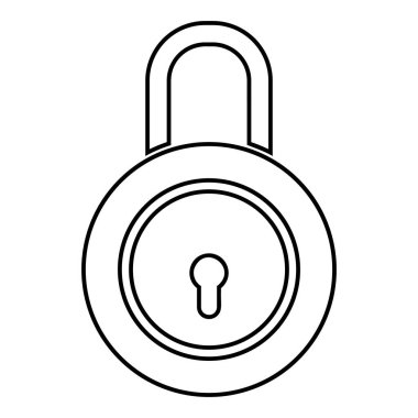 Asma kilit simgesi ana hatlarını siyah renk illüstrasyonunu düz resme kilitle