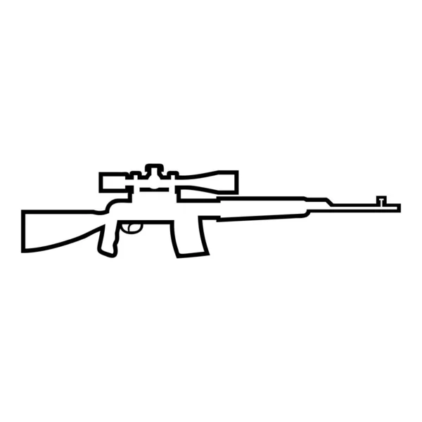 Sniper Geweer Pictogram Omtrek Zwarte Kleur Vector Illustratie Platte Stijl — Stockvector