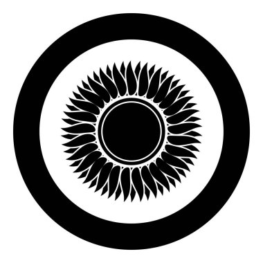 Ayçiçeği güneş simgesi dairesel siyah renk vektör illüstrasyonunda düz resim