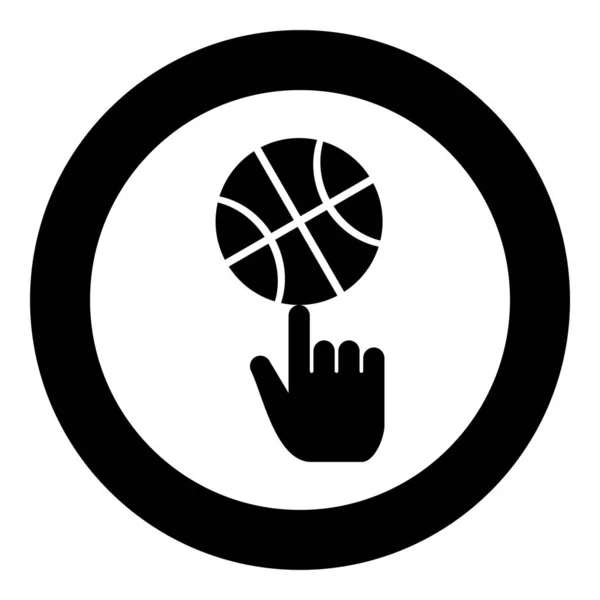 篮球运动在食指图标顶部旋转 圆形圆形黑色矢量显示平面样式简单图像 — 图库矢量图片