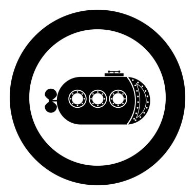 Bathyscaphe Sualtı Gemisi Denizaltı simgesi dairesel siyah renk vektör çizimi düz resim