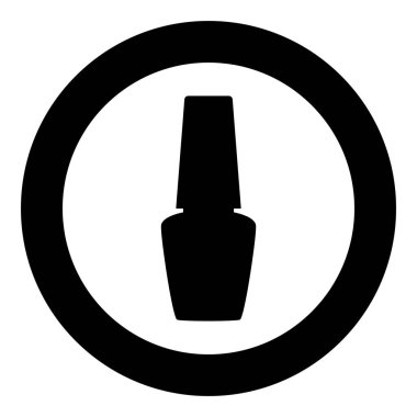 Manikür şişesi silueti için tırnak cilası ile kavanoz. El hijyen manikür konsepti. Daire şeklinde siyah renk illüstrasyonunda vernik simgesi.