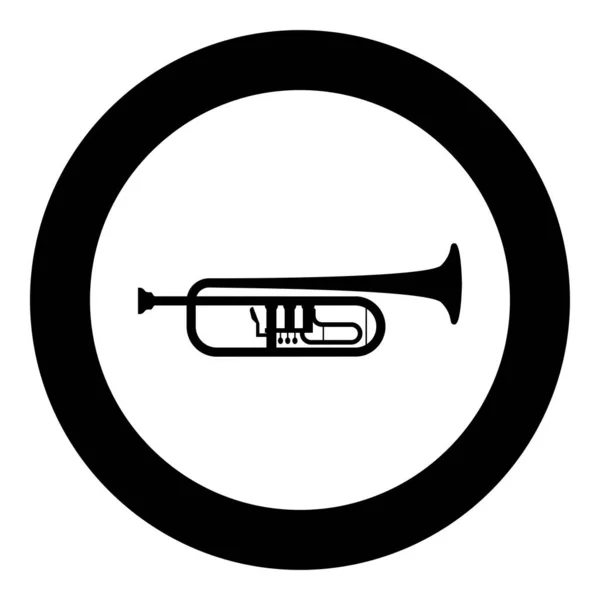 圆圆的Trumpet Clarion乐器图标圆形黑色矢量图形平面样式简单图像 — 图库矢量图片