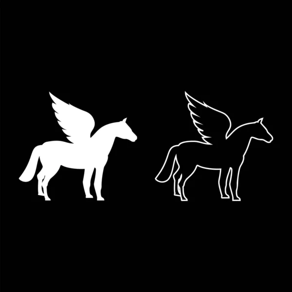 Силуэт Крылатой Лошади Пегас Мифическое Существо Сказочные Очертания Иконы Животного — стоковый вектор