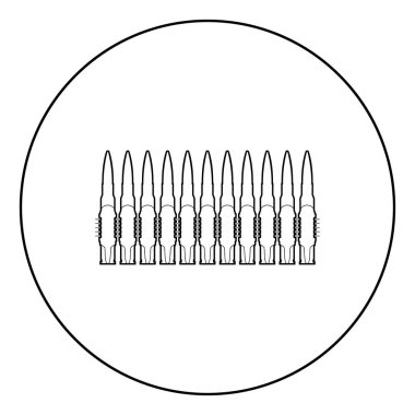 Sıralı kemerdeki kurşunlar Bandoleer Savaşı konsept simgesini yuvarlak yuvarlak çizgili siyah renk çizimi düz resim çizimine dönüştürür