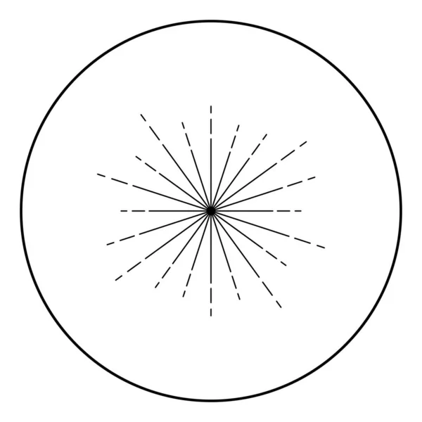 サンバースト花火線放射線ビームラインスパークルグレーズフレア円の中に星のバースト同心円状の輝きラインアイコンラウンドアウトライン黒のカラーベクトル図フラットスタイルシンプルな画像 — ストックベクタ
