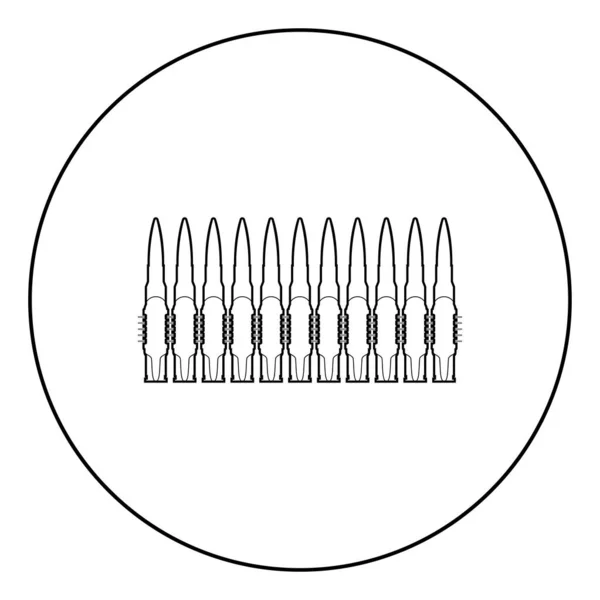 Geschosse Reihengürtel Maschinengewehrpatronen Bandoleer Krieg Konzept Symbol Kreis Runde Umrisse — Stockvektor