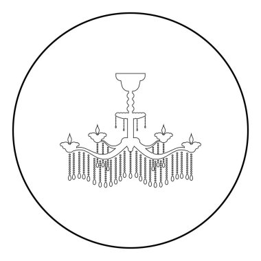 Dairesel yuvarlak yuvarlak çizgili avize simgesi siyah renk çizimi düz resim