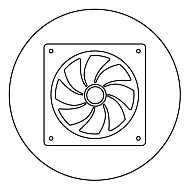 Bilgisayar işlemcisi Soğutma Sistemi Soğutma Sistemi için vantilatör simgesi yuvarlak yuvarlak siyah renk vektör çizimi düz resim