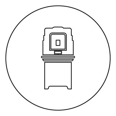Seçim oy makinası Elektronik EVM Seçim ekipmanı VVPAT simgesi yuvarlak çizgili siyah renk vektörü çizimi düz resim