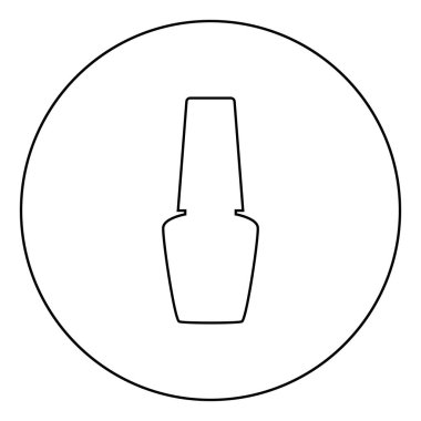 Manikür şişesi silueti için tırnak cilası ile kavanoz. El hijyen manikür konsepti. Daire şeklinde yuvarlak çizgili siyah renk illüstrasyon düz resim.