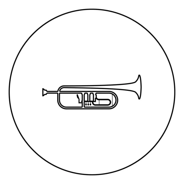 Trumpet Clarion Ícone Instrumento Música Círculo Redondo Contorno Preto Cor — Vetor de Stock