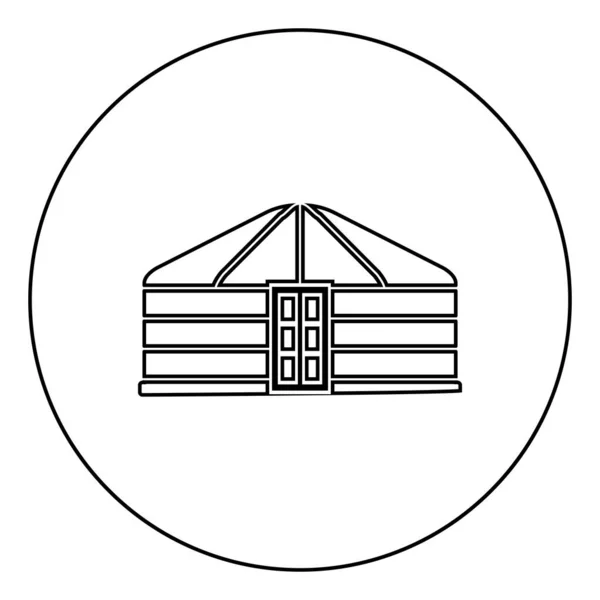 Переносной Каркас Дверью Монгольская Палатка Покрывающая Иконку Здания Круглой Черной — стоковый вектор