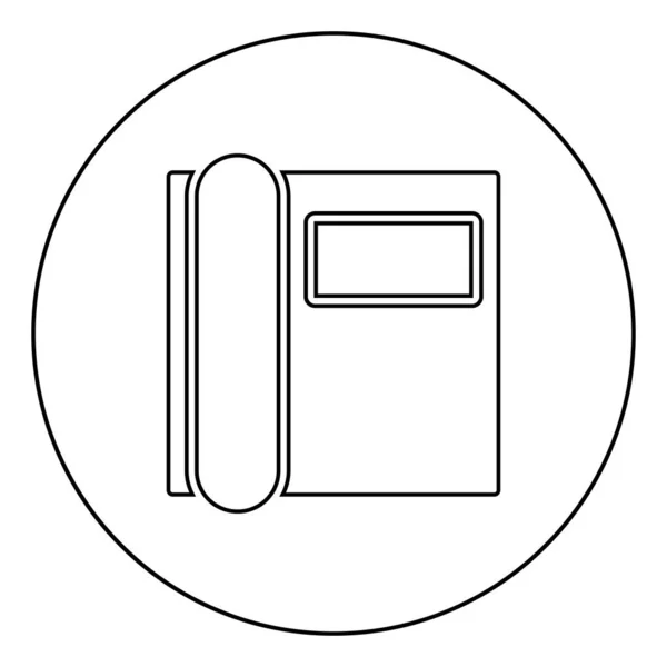 円形アウトライン黒のカラーベクトルイラストフラットスタイルシンプルな画像でアイコンを使用してオフィスのための電話ファックス機 — ストックベクタ