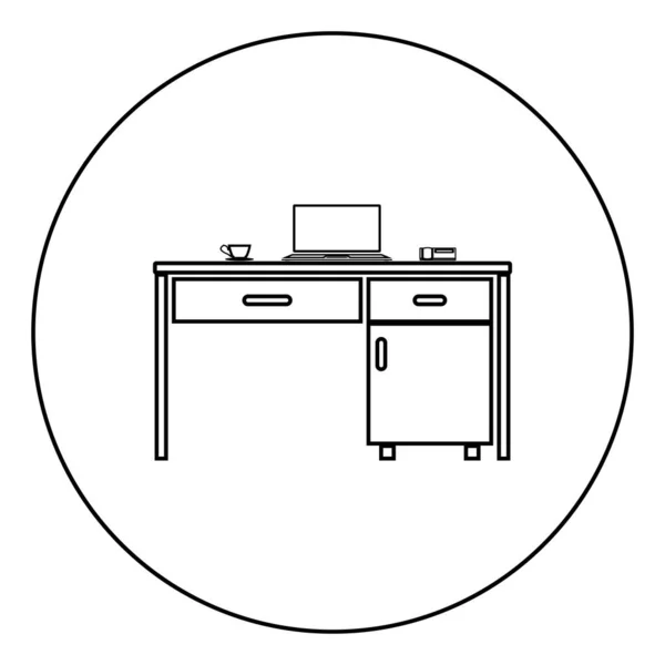 Рабочий Стол Ноутбуком Телефон Кружка Чая Бизнес Вещи Таблице Значок — стоковый вектор
